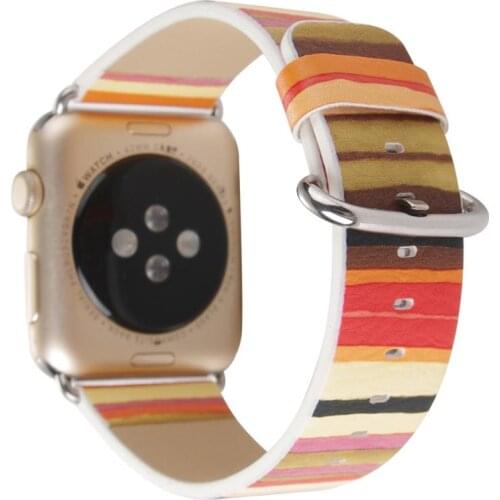 Fashion Stripe Pattern Leather Strap For Apple Watch Band 38mm 40mm 42mm 44mm Apple iWatch Bracelet Series 1/2/3/4/5 Strap