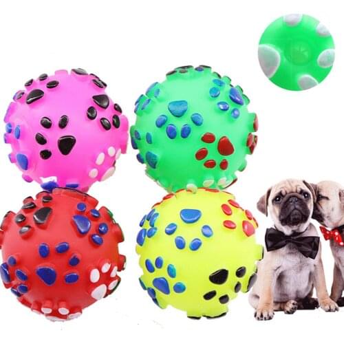 Dog Footprint Ball Pet Sounding Toy Puppy Interactive Chew Squeaky Toys Dogs Molar Bite Paw Print Balls Pets Cleaning Teeth Ball