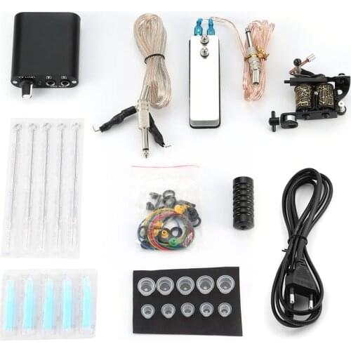 Tattoo Complete Beginner Tattoo Kit Pro Machine Inks Power Supply Needle Grips Tips Tatto Accessories Basic Set