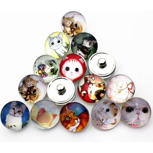 New arrive 20pcs/lot Glass Cartoon cat snap buttons charms DIY 18mm ginger snap Bracelets jewelry bracelet&bangles charms