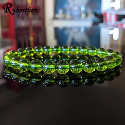 Ruberthen New Design Men`s Genuine Green Peridot Bead Bracelet High Quality Energy Crystals Bracelet