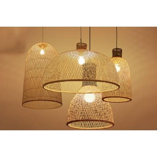 New Chinese style Hand Woven Bamboo Pendant light Bird Nest Lampshade Hotel Tea Dining Room Staircase LED hanglamp
