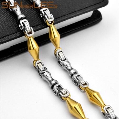SUNNERLEES 316L Stainless Steel Necklace High Polish 7mm Geometric Link Chain Silver Color Gold Plated Men Women Jewelry SC186