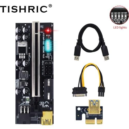 TISHRIC 009C Plus Riser Card PCI E PCI Express USB 3.0 Cable gpu 6Pin to SATA PCIE PCI-E 1X to 16X Extender For Mining ETH BTC