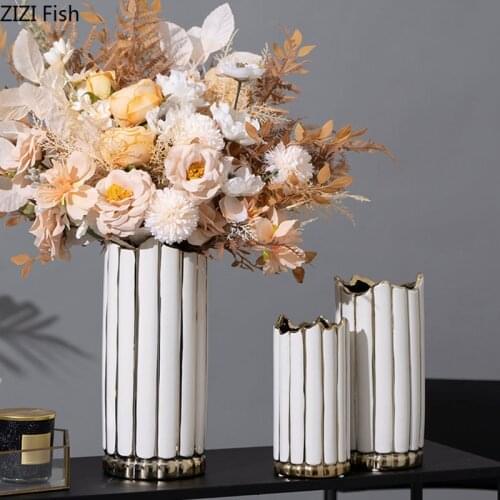 Gilded Painted Ceramic Vase Cylinder Vases for Flowers Desk Decoration Ornaments Floral Flower Arrangement Nordic Home Decor
