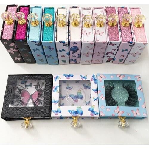 2021 New Arrivals Butterfly Eyelash Packaging Box Wholesale Empty Lash Boxes With Tray Square Case With Crystal Handle