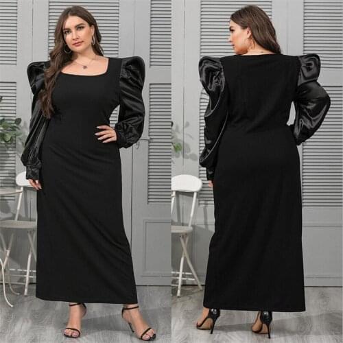 Plus Size 4XL Abaya Dubai Kaftan Turkish Muslim Women Hijab Dress Puff Sleeve Party Gown Turkey Caftan Islamic Clothing Vestidos
