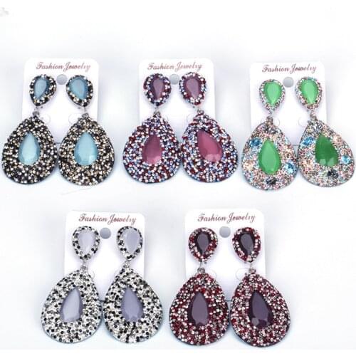 Multi Colors Waterdrop Tear Drop Stone Pendant Charm Pave Rhinestone Beads Studs Women Vintage Drop Dangle Earrings For Gift