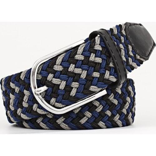 Elastic Woven Belt Womens Canvas Belt Elastic Belt Mens Casual D-shaped Pin Buckle Solid Color Non-porous Fashion Belt