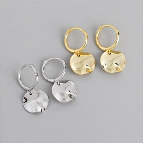 Newest Fashion Female 925 Sterling Silver Round Disc Irregular Face Ear Buckle Clip Earrings For Woman Jewelry