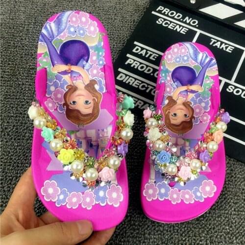 Girls' Slippers Childrens Clip Foot Flip Flop Summer Beach Princess Baby Indoor Household Antiskid Cool Princess Slippers