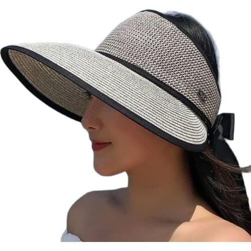 New Summer Hats For Women Empty Top Big Large Brim Sun Hat Female Outdoor Sunscreen Sunshade Casual Straw Visor Cap Folding
