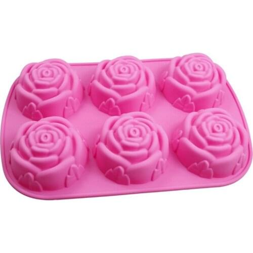 6 Cavity Silicon Rose Candles Soap Molds Cake Chocolate Candy Jelly DIY Baking Tool Random Color Silicone Decoration Reusable