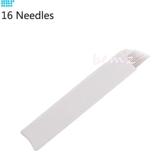 Tattoo Eyebrow Needle 100piecs 16 pin Sterilized Permanent Makeup Eyebrow Embroidery Tattoo Needles Blades For Manual Tattoo Pen