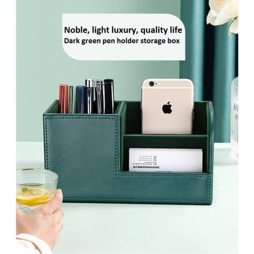 Creative New Dark Green Desktop Small Storage Box Nostalgic Retro Multifunctional Office PU Pen Holder