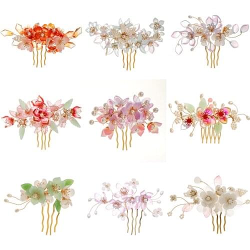 Vintage Gold Tiara Hair Combs For Wedding Headpiece Pearl Flower Handmade Combs Baroque Crystal Veil Women Jewelry Party