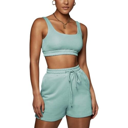 Women Tank Shorts Two-Pieces Runing Yoga Sets Summer Workout Fitness Sportswear Sleeveless Crop Top+Drawstring Shorts Female Set