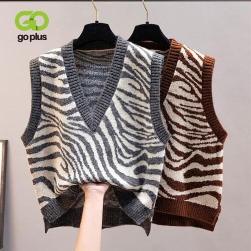 GOPLUS Sweater Vests for Women Knitted V-neck Sleeveless Sweater Vests Womans Korean Style Vintage Clothes Tops Chaleco Mujer