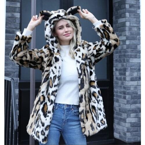 Winter imitation fur leopard coat European and American new imitation mink fur hooded new women imitation fur coat wome