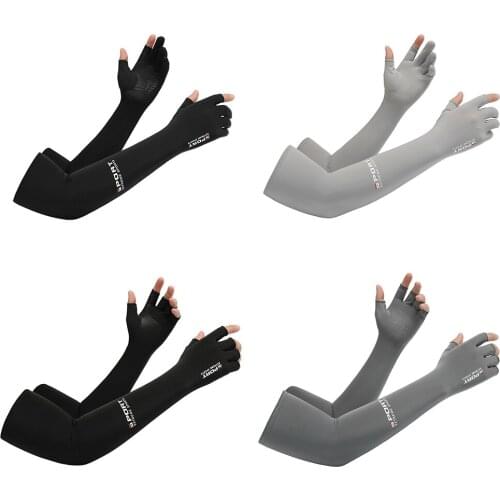1 Pair Ice Fabric Arm Sleeves for Summer Sports UV Protection Running Cycling Driving Half Finger Long Gloves Hand Protector