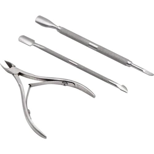 3pcs Nail Cuticle Pusher Cutter Dead Skin Remover Stainless Steel Cuticle Nipper Spoon Dual-end Trimmer Clipper Manicure Tools