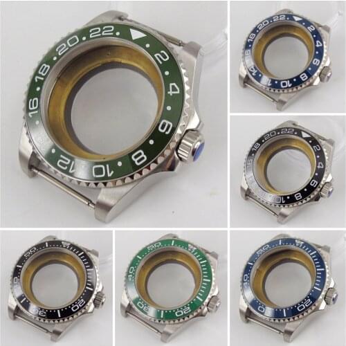 40mm Watch Case Parts fit for ETA2836 Miyota 8215 821A Mingzhu2813 sapphire glass ceramic bezel without magnifier