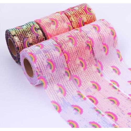 5Meter/Roll 75MM Rainbow SequinsTulle Roll Organza Baby Shower Party Supplies DIY Hair Bows Handmade Materials Y20210722001