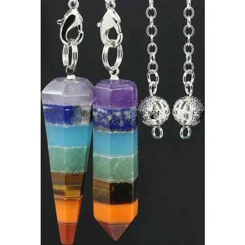 7 Chakra Rainbow Healing Heart Crystal Dowsing Divination Pendulum Pendants
