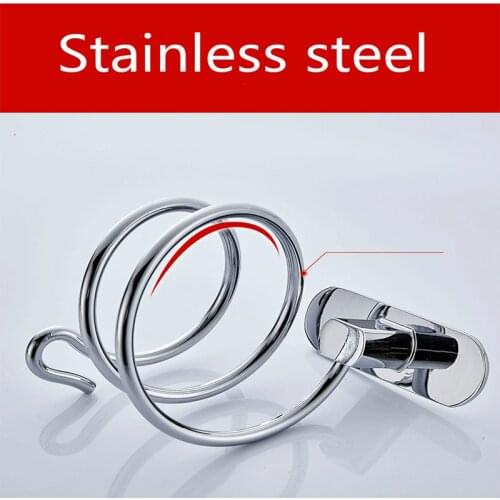 Hair Dryer Holder Blower Organizer Adhesive Wall Mounted Nail Free No Drilling Stainless Steel Spiral Stand for Bathroom Kitchen
