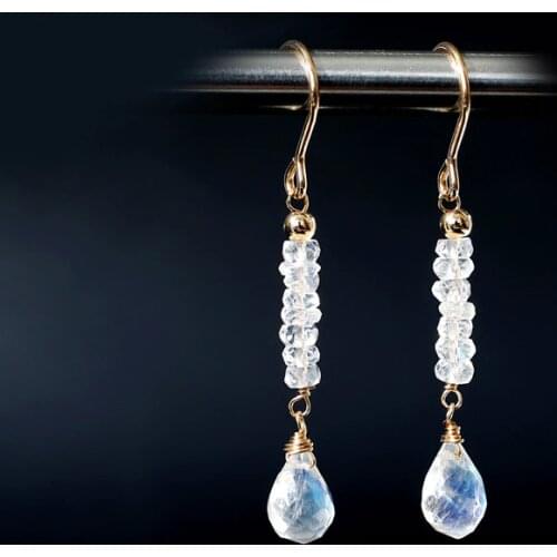 DAIMI 14K Gold Injection White Moonstone Long Earrings Female Simple Handmade Girlfriend Earrings