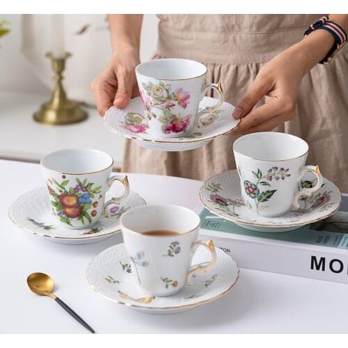 European Ceramic French Court Style Flower Milk Water Cup Creative Coffee Mug Dish Afternoon Tea Cup Dish Tea Set with Tray