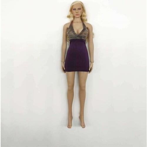 Figure Action Toys 1/6 Realistic Female Clothes Stitching Dress Underwear Purple Skirt Woman Model Doll 12inches Body Accessory