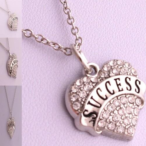Best-Selling rhodium plated zinc studded with sparkling crystals BEST FRIEND/GRAMMY/YAYA/SUCCESS heart pendant necklace