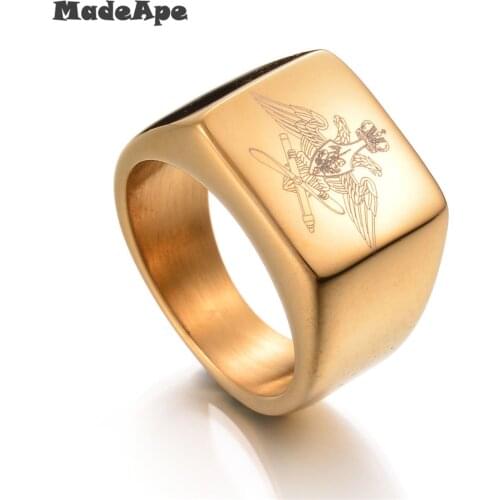 MadApe Classic 316L Stainless Steel Eagle Ring Band Women Mens Biker Ring Of Russian Air Force Signet Rings