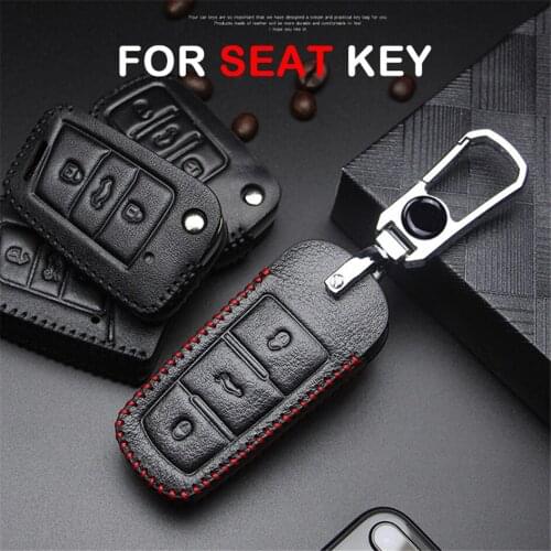 Leather Car Key Case Cover For Seat Leon MK1 MK2 MK3 1M 2 FR Altea Arona Ateca Ibiza 6l fr Toledo Cordoba Key Ring Accessories