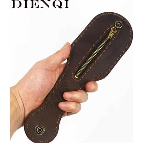 DIENQI Vintage Leather Men Wallet Safety Zipper Waist Coin Purse Belt Buckle Male Anti-theft Travel Mini Wallet Money Bag Walet