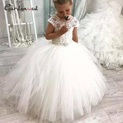 Ivory Lace Flower GIrl Dresses Tulle Puffy Princess Dress Gril Satin Bow Net First Communion Dresses Little Girl Birthday Dress
