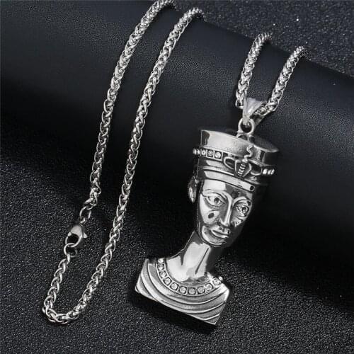Ancient Cleopatra Nefertiti Pendants Necklaces Stainless Steel Pyramid Egyptian Queen Necklaces for Men Women Jewelry
