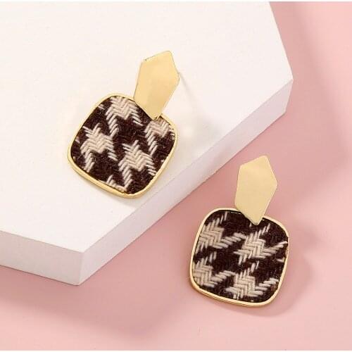 Square Houndstooth Print Geometric Stud Earrings Luxury Designer Jewelry for Women Party Gift