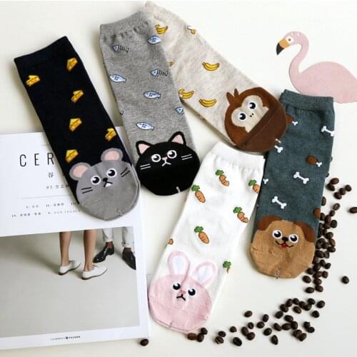 Cute Kawaii Woman Socks Cartoon Animals Cat Dog Funny Socks Cotton For Girl Ladies Women Tube Warm Winter Socks Calcetines Meias