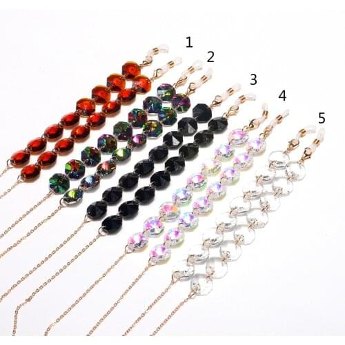 Fashion Colorful Transparent Eye Glasses Chain For Women Men Geometric Crystal Beaded Reading Sunglasses Cord Holder Mask Chain
