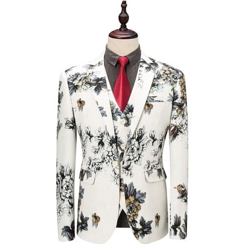 New mens personalized print suit 3 piece set, large size 6XL fashion slim suit jacket, nightclub stage host performance dress