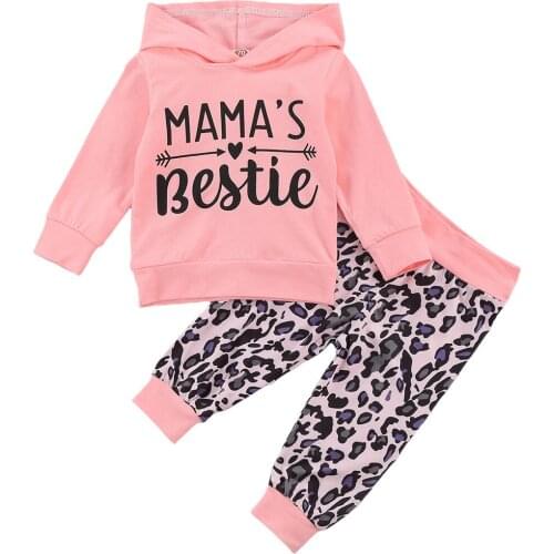 Baby Girl Clothes Autumn Letter Print Hooded Sweatshirt Leopard Pants Outfits Princess Costume Two Piece Sets Tracksuit