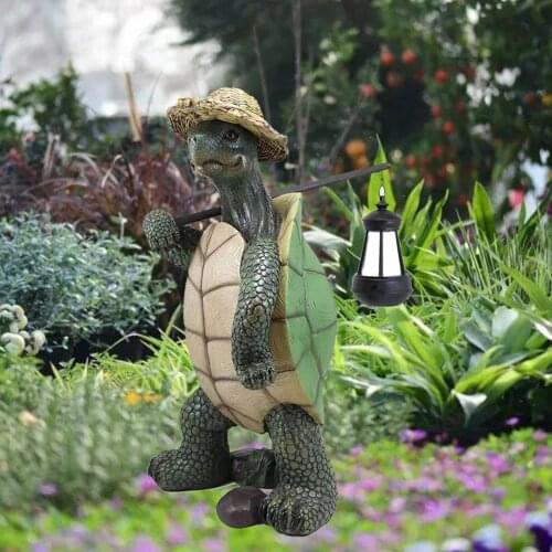 Resin Rustic Garden Statue Front Door Lawn County Turtle Lantern Sculpture