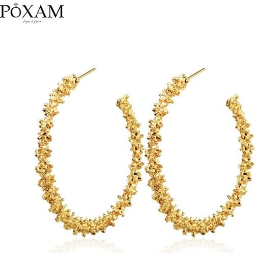 POXAM 2019 New Big Circle Round Hoop Earrings for Womens Fashion Statement Golden Punk Charm Earrings Party Jewelry Brincos