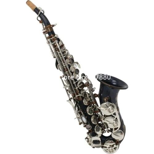 Professional Curved Soprano Saxophone B Flat Sky Blue Body Sliver Key Musical instrument With Case Free Shipping