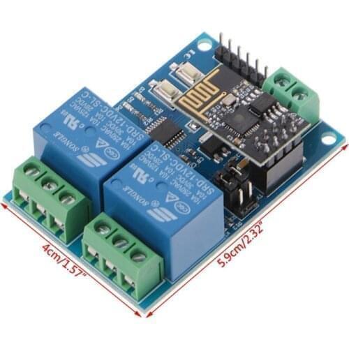 OOTDTY WIFI Relay Module ESP8266 IOT APP Controller 2-Channel For Smart Home 12V