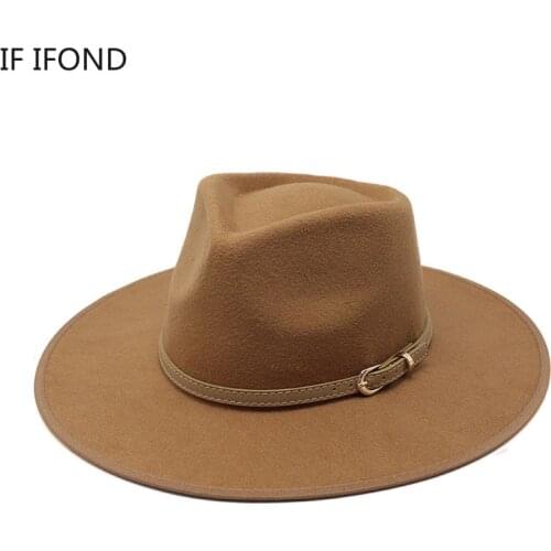Women Hats khaki Camel Wide Brim Felt Fedoras Hats Wool Vintage Dress Formal Church Hat Fashionable Jazz Hats