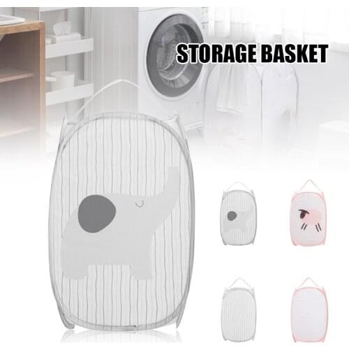 Cute Cartoon Laundry Basket with Handles Collapsible Large Capacity Dust Proof Dirty Laundry Hamper Bag for Laundry Room Storage