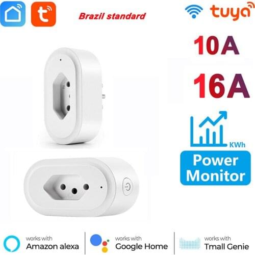 Brazil Wifi Tuya Smart Plug BR 16A 10A Power Monitor Electrical Socket Outlet Timer Function Smart Life App Alexa Google Home